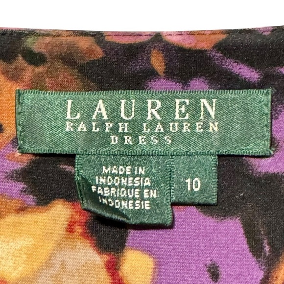 Ralph Lauren Dark Floral Surplice Neckline Faux Wrap Black Purple Sheath Dress - Picture 10 of 11